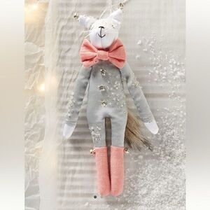 Anthropologie Forest Soiree Alice Mary Lynch Silver Satin Fox Ornament